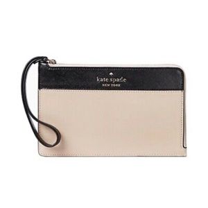 Kate Spade Staci Medium L-Zip Wristlet Beige/Black